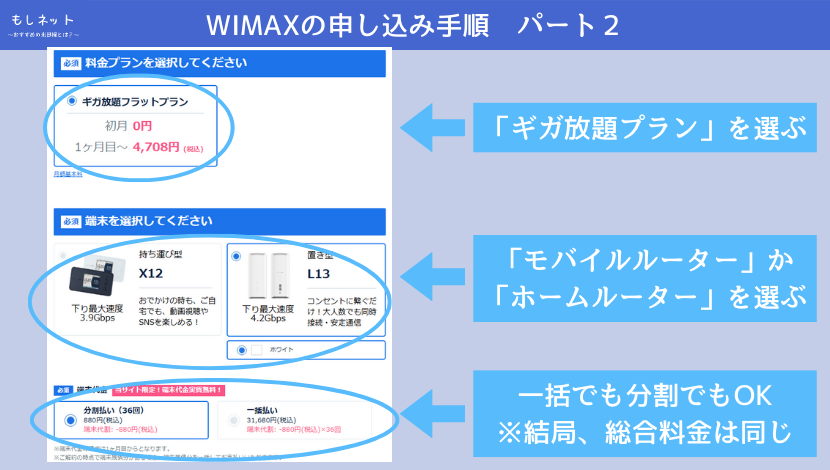 WIMAXの申し込み手順　パート２